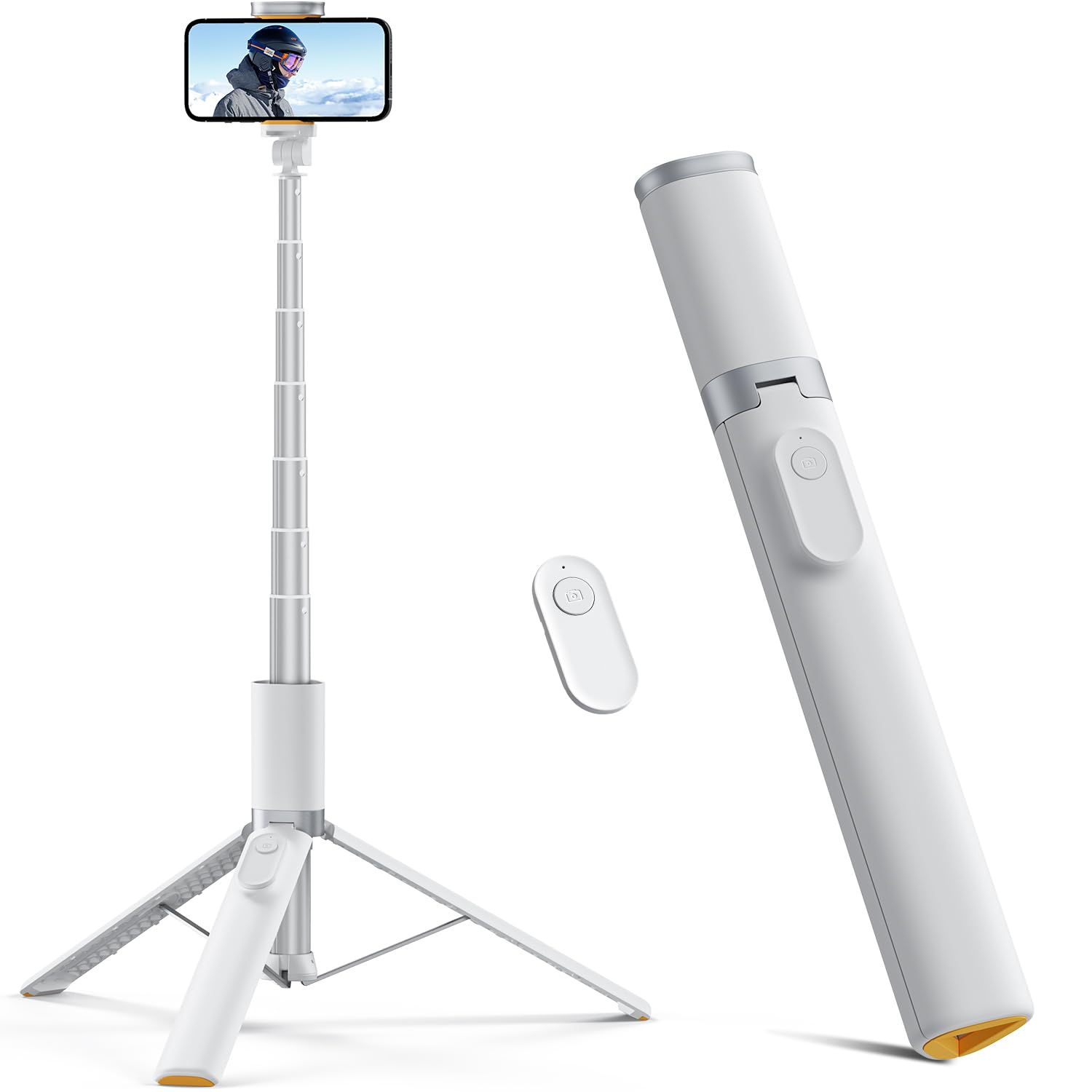 TODI 63" Extendable Selfie Stick for Video Recording with Wireless Remote and Phone Holder (White)
| TODI 63" All-in-1